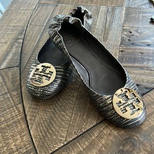 Tory Bruch gold and dark brown flats